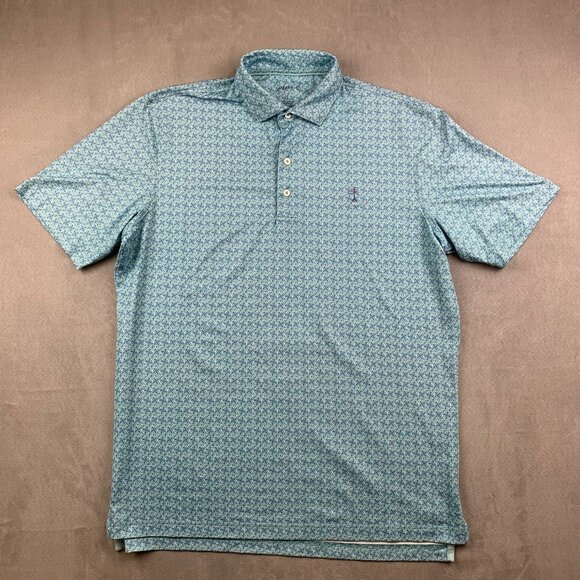 Johnnie-O Mens Shirt Large Ibiza Blue Wheaton Polo Prep-Formance Floral Flowers - Picture 1 of 9